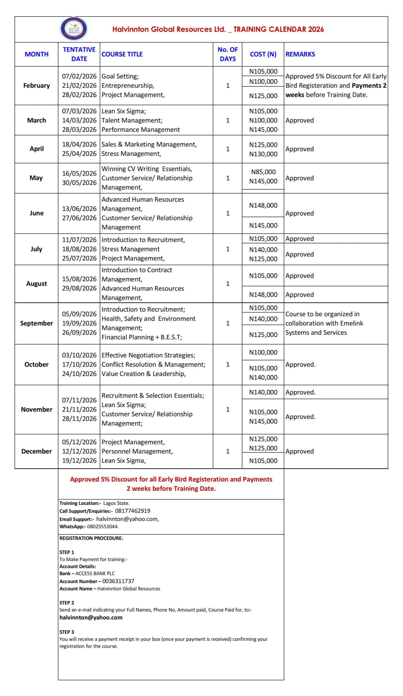 2022 Training Calendar_Halvinnton Global